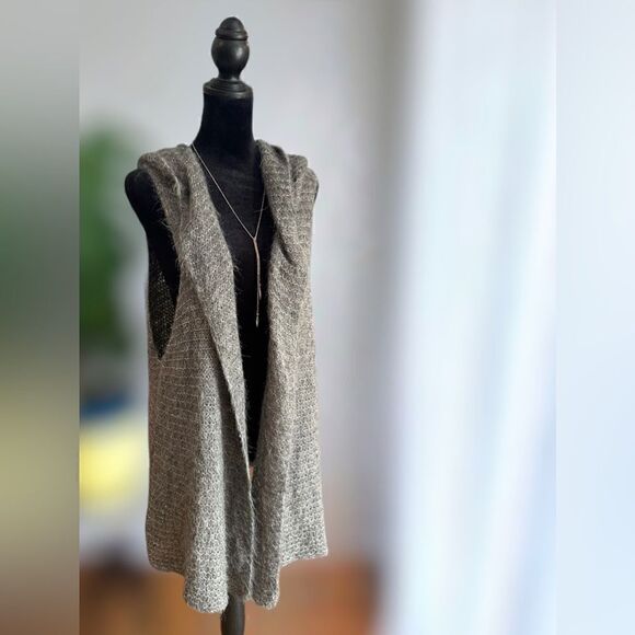 Eileen Fisher Suri alpaca silk mesh hooded Vest Cardigan Duster Size L - Picture 6 of 15
